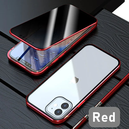 Magnetic Tempered Glass Metal Privacy Case for Iphone 11 12 13 14 15 16 Pro Max Anti-Spy 360 Protective Cover for Iphone XR XS
